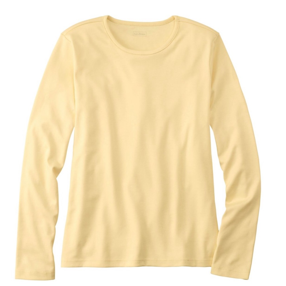 LL Bean Women's Pima Cotton Tee, Long-Sleeve Crewneck XS Reg - Butter colour